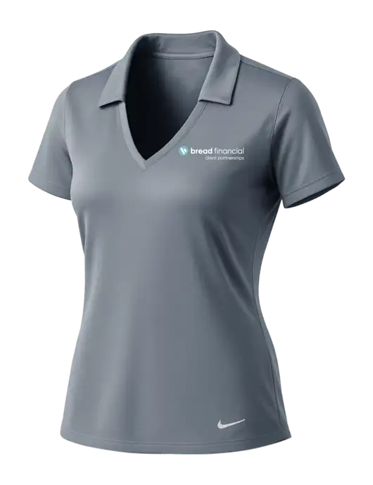 NIKE Medium Grey Womens Dri-Fit Vertical Mesh Polo w/Bread Financial Client Partnerships Logo