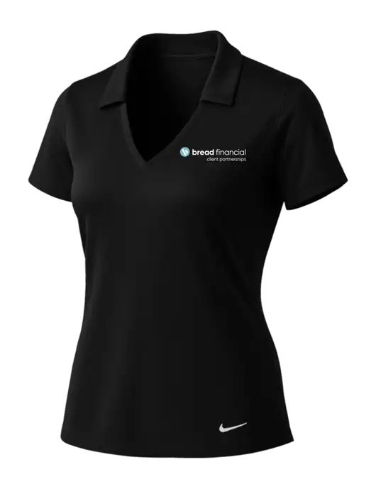 NIKE Black Womens Dri-Fit Vertical Mesh Polo w/Bread Financial Client Partnerships Logo