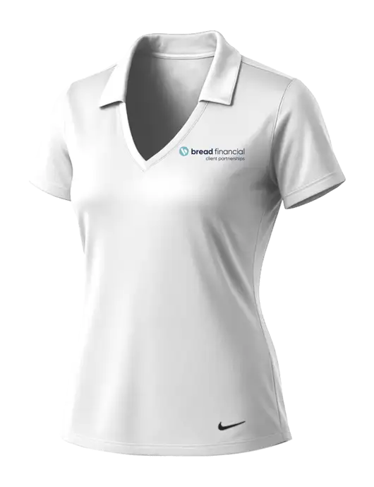NIKE White Womens Dri-Fit Vertical Mesh Polo w/Bread Financial Client Partnerships Logo