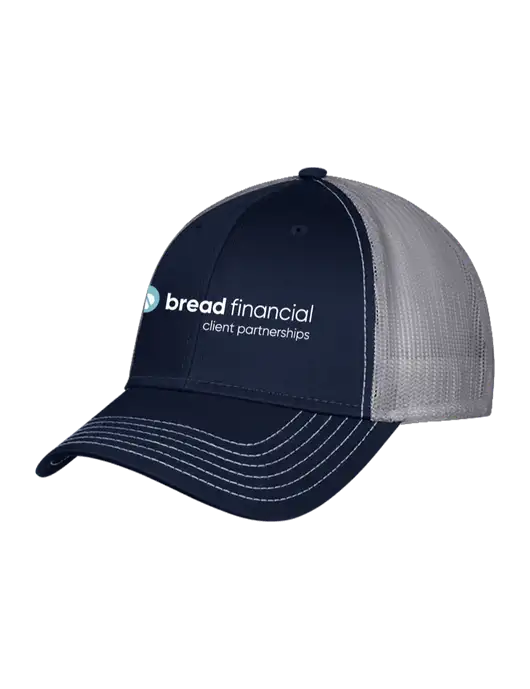 Navy & Grey Mesh Trucker Cap Snap Back w/Bread Financial Client Partnerships Logo