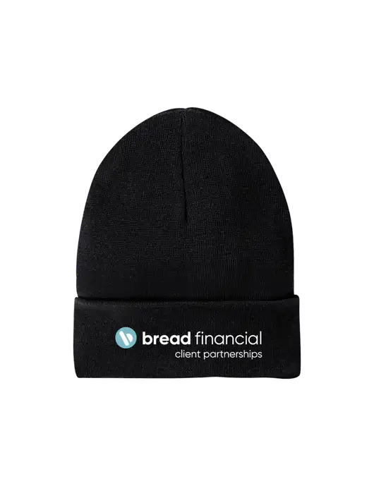 Recycled Black Beanie w/Bread Financial Client Partnerships Logo