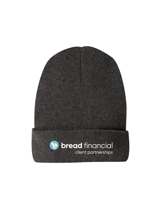 Recycled Charcoal Heather Beanie w/Bread Financial Client Partnerships Logo