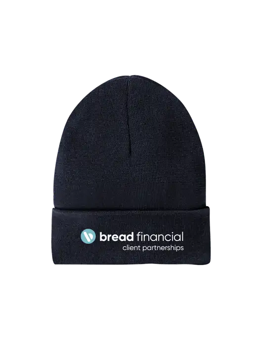 Recycled True Navy Beanie w/Bread Financial Client Partnerships Logo