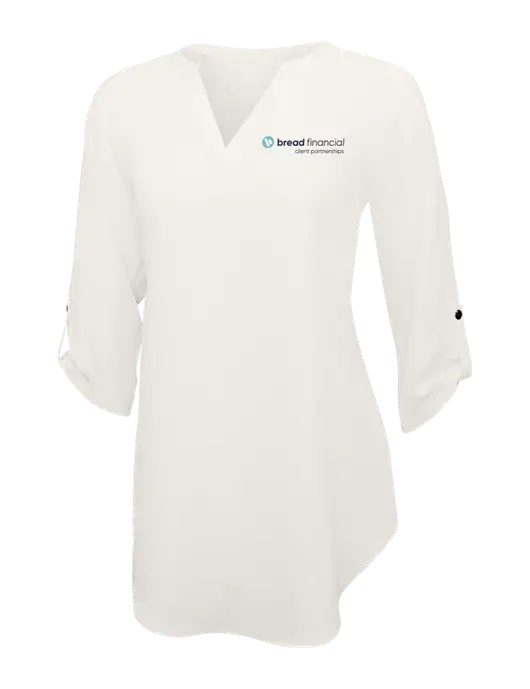 Ivory Womens 3/4 Sleeve Tunic Blouse w/Bread Financial Client Partnerships Logo