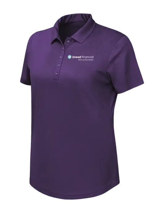 Callaway Womens Birdseye Purple Polo w/Bread Financial Client Partnerships Logo