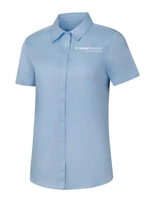 Womens Light Blue Short Sleeve Superpro React Twill Shirt w/Bread Financial Client Partnerships Logo