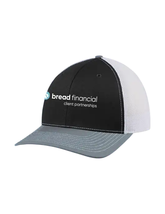 Richardson Adjustable Snapback Original 112 Trucker Cap Black/Light Heather Grey/White Mesh w/Bread Financial Client Partnerships Logo
