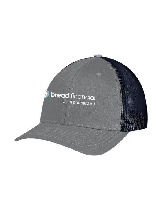 Richardson Adjustable Snapback Original 112 Trucker Cap Heather Grey w/Navy Mesh w/Bread Financial Client Partnerships Logo