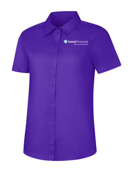 Womens Purple Short Sleeve Superpro React Twill Shirt w/Bread Financial Client Partnerships Logo