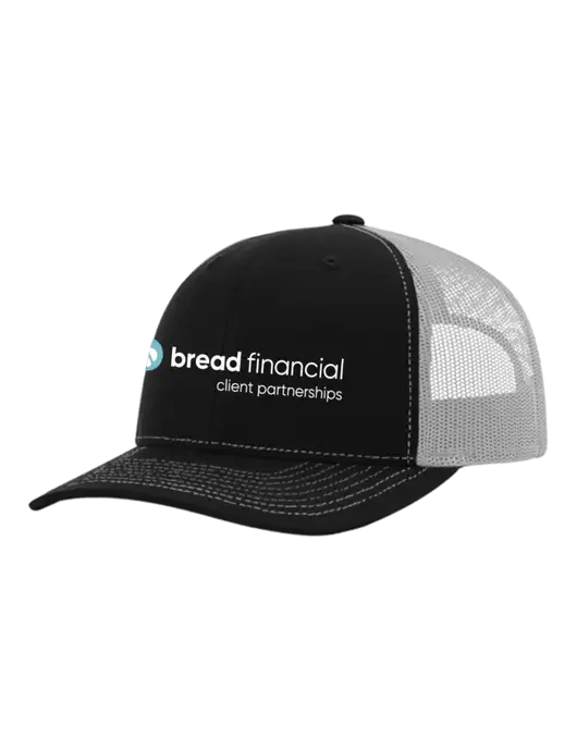 Richardson Adjustable Snapback Original 112 Trucker Cap Black w/White Mesh w/Bread Financial Client Partnerships Logo