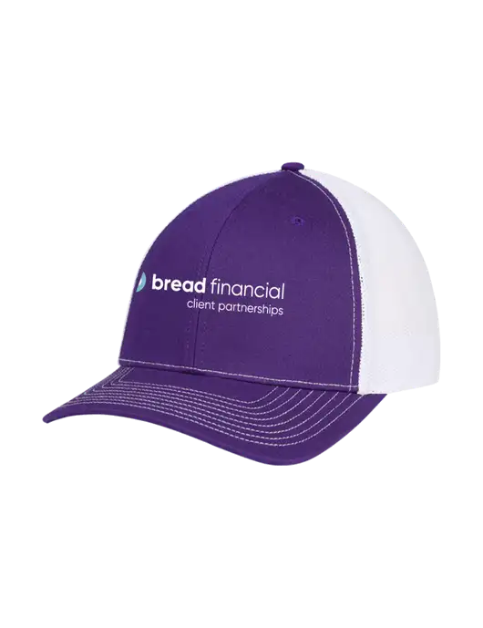 Richardson Adjustable Snapback Original 112 Trucker Cap Purple w/White Mesh w/Bread Financial Client Partnerships Logo