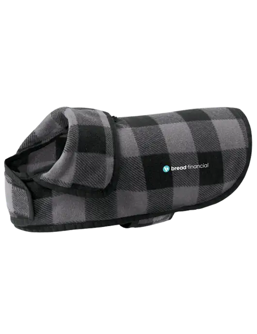 Pawsh Buffalo Grey/Black Check Pet Fleece Jacket w/Bread Financial Logo