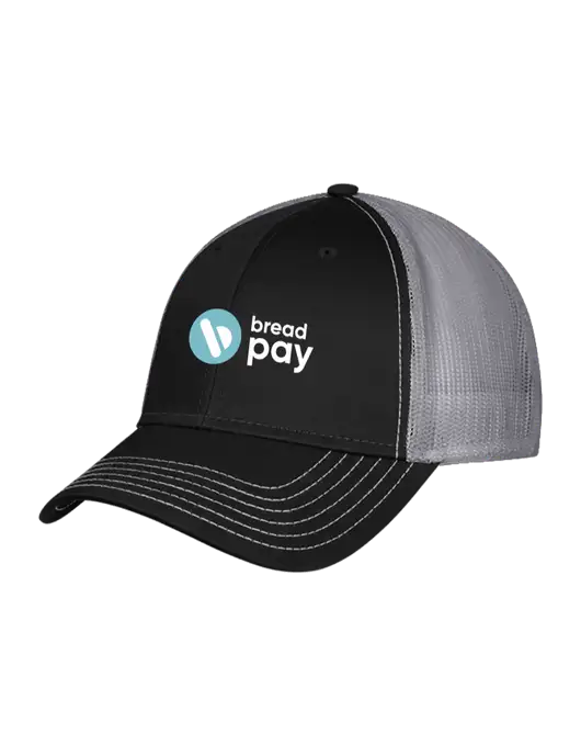 Black/Medium Dark Grey Mesh Trucker Cap Snap Back w/Bread Pay Logo