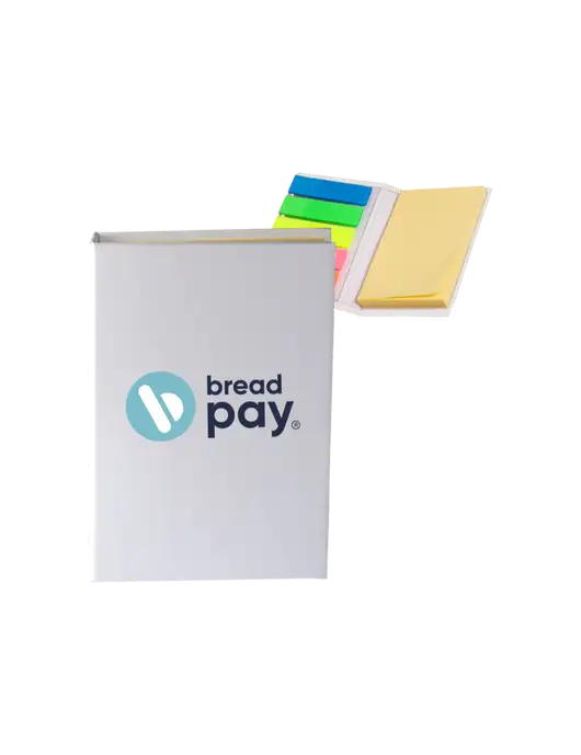 White Micro Sticky Note Pad, 2 x 3.25 w/Bread Pay Logo