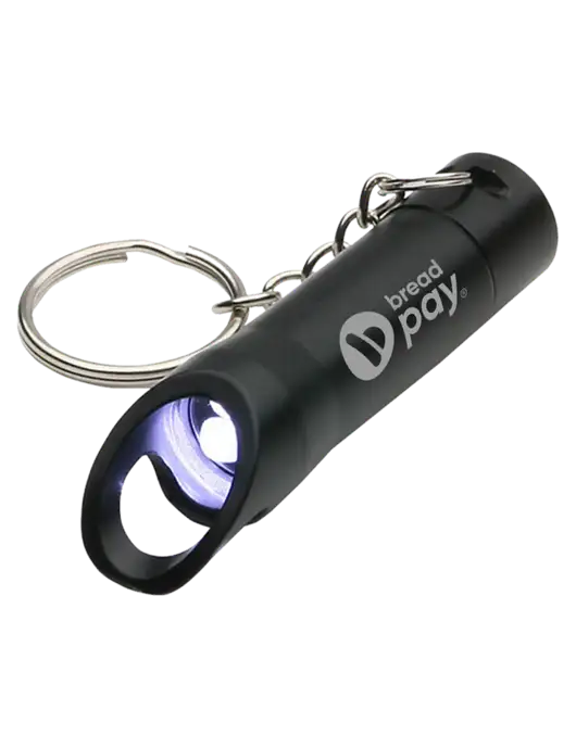 Black Pocket LED Flashlight with Bottle Opener & Keychain w/Bread Pay Logo