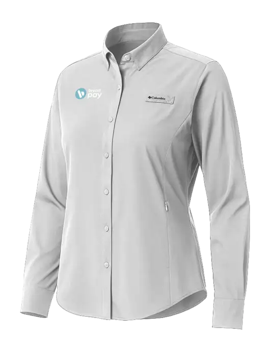 Columbia Grey Womens PFG Tamiami II Long Sleeve Shirt w/Bread Pay Logo