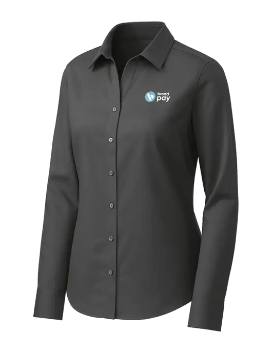 Brooks Brothers Womens Dark Grey Wrinkle-Free Stretch Pinpoint Shirt w/Bread Pay Logo