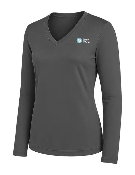 Womens Dark Grey Long Sleeve PosiCharge V-Neck Competitor Tee w/Bread Pay Logo
