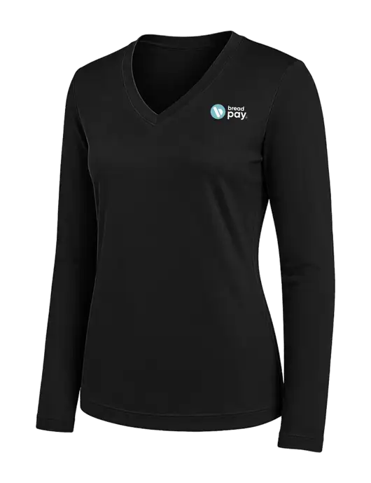 Womens Black Long Sleeve PosiCharge V-Neck Competitor Tee w/Bread Pay Logo