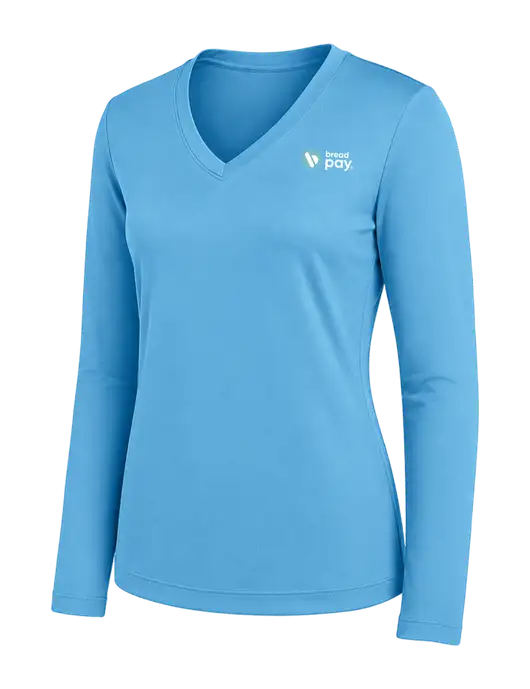 Womens Carolina Blue Long Sleeve PosiCharge V-Neck Competitor Tee w/Bread Pay Logo