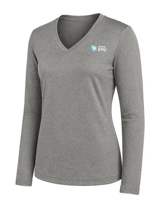 Womens Medium Grey Heather Long Sleeve PosiCharge V-Neck Competitor Tee w/Bread Pay Logo