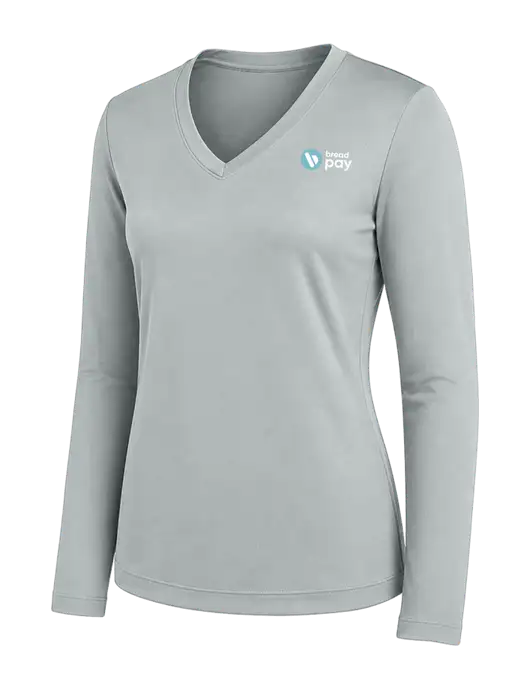 Womens Light Grey Long Sleeve PosiCharge V-Neck Competitor Tee w/Bread Pay Logo