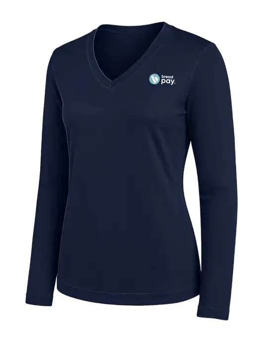 Womens Navy Long Sleeve PosiCharge V-Neck Competitor Tee w/Bread Pay Logo