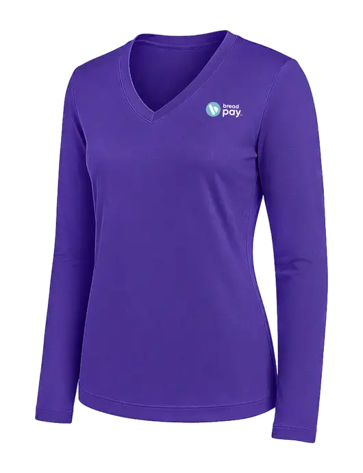 Womens Purple Long Sleeve PosiCharge V-Neck Competitor Tee w/Bread Pay Logo