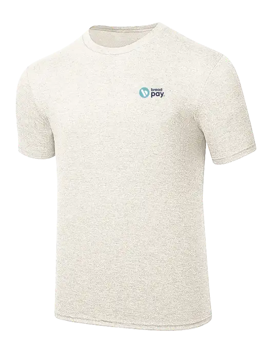 Simply Soft Very Light Tan Heather 4.5oz Poly/Combed Ring Spun Cotton T-Shirt w/Bread Pay Logo